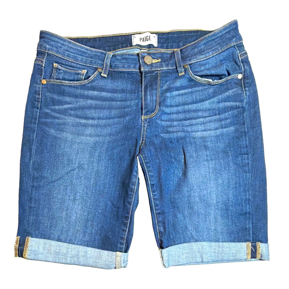 PAIGE Women's Blue Denim Bermuda Shorts Size 29 Cuffed Stretch 5-Pocket